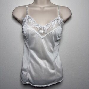 VTG‎ 80s Women Coquette Cami Top Small White Satin Lace Trim Ethereal Dainty